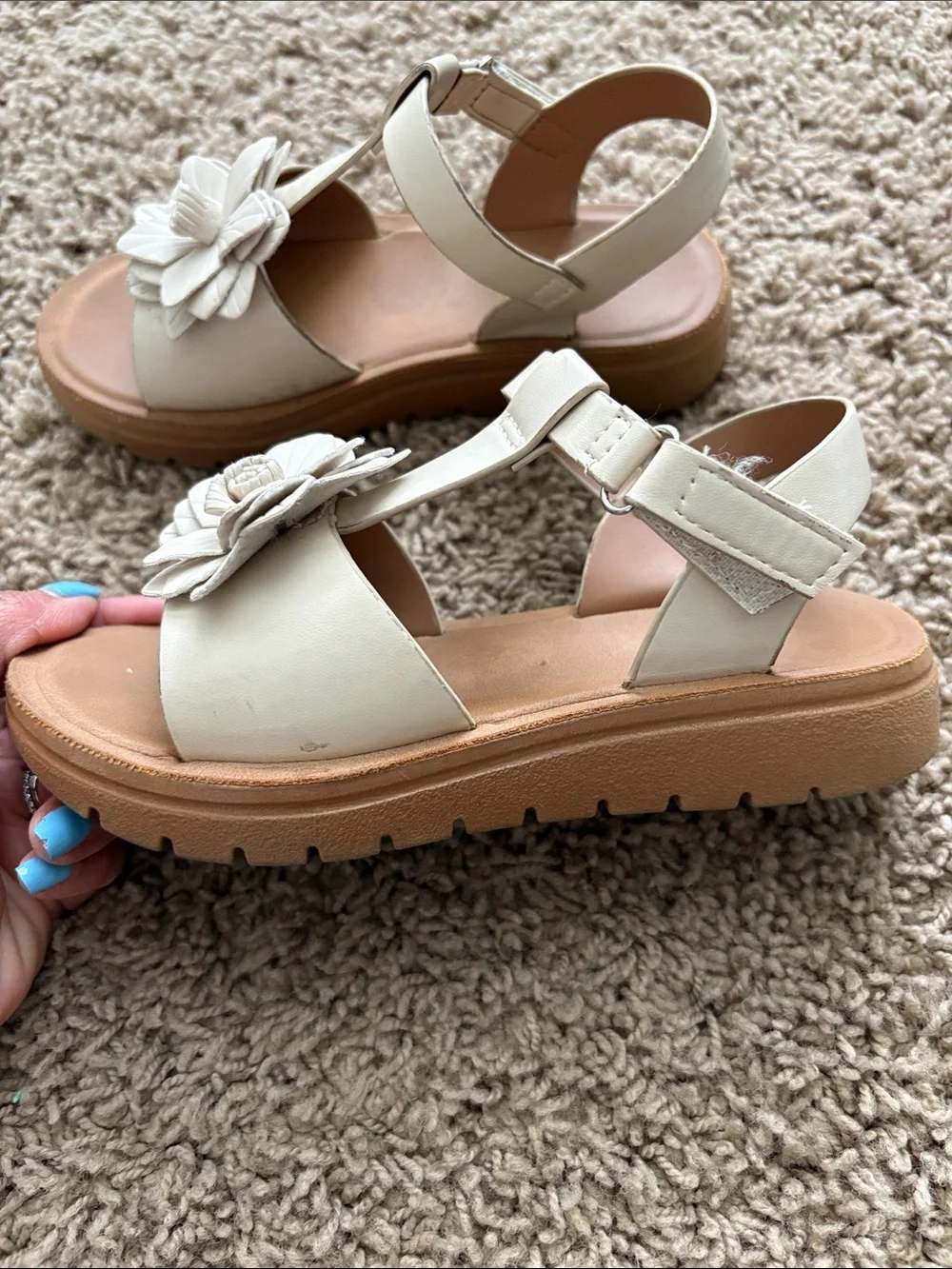 White Floral T-Strap Sandals